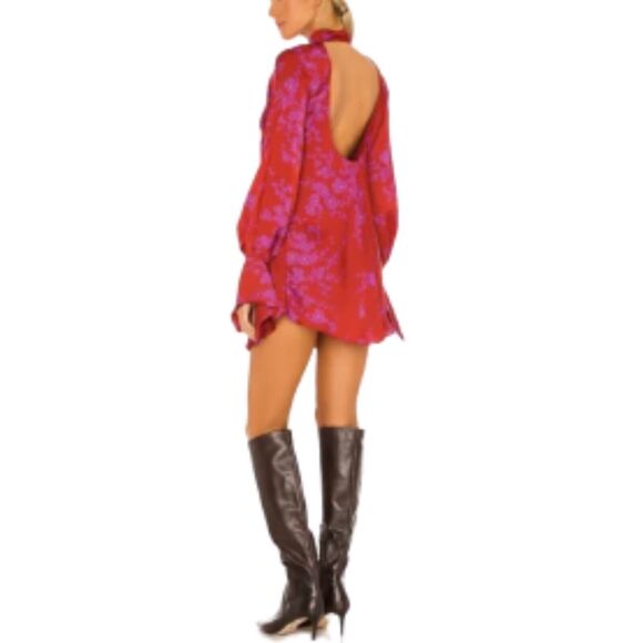 Free People Aries Red Romance Combo Floral Plunge Back Dress NWT Size S FLAW - Picture 3 of 11
